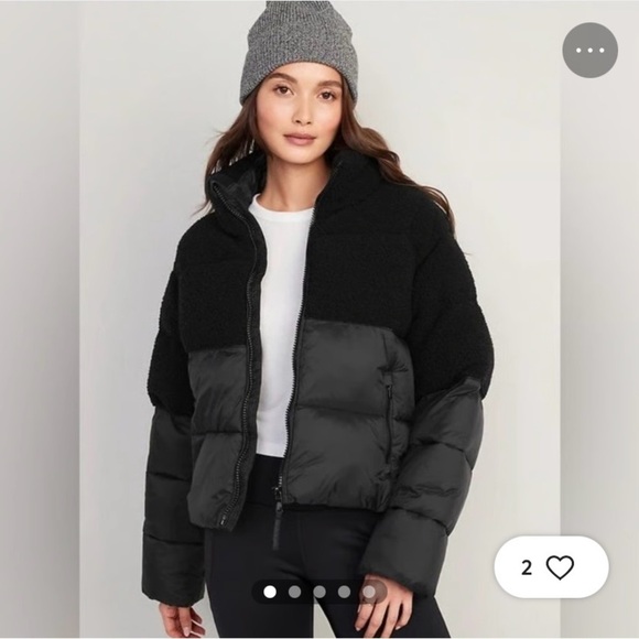 Short Black Sherpa Puffer Jacket Coat Large TALL - Picture 3 of 9